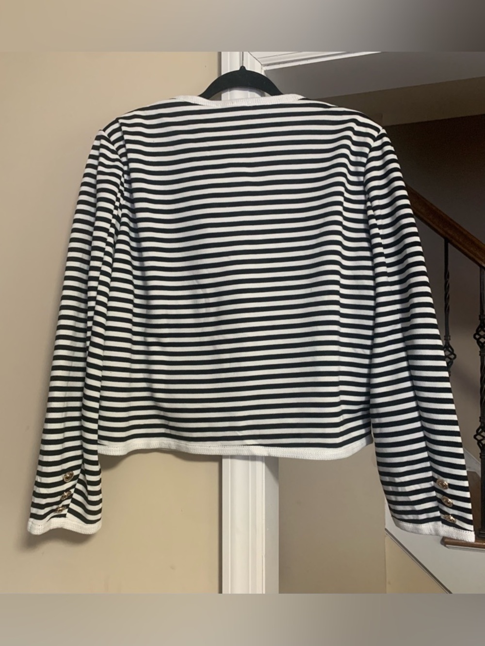 PrettyGarden Womens White Black Striped Button Knit Cardigan Jacket NEW Size XL - Picture 2 of 9
